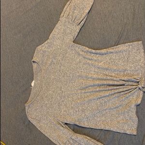 Grey long sleeve blouse with tie front